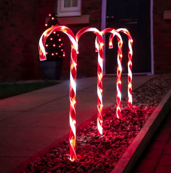Festive Lit Red And White Candy Cane Stake LED Lights