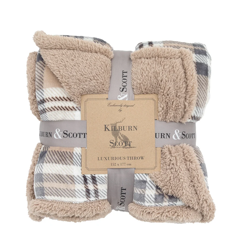 Gallery Tartan Sherpa Throw Natural 1520x1770mm Natural