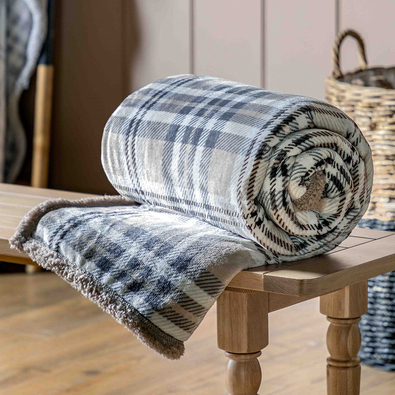 Gallery Tartan Sherpa Throw Natural 1520x1770mm Natural
