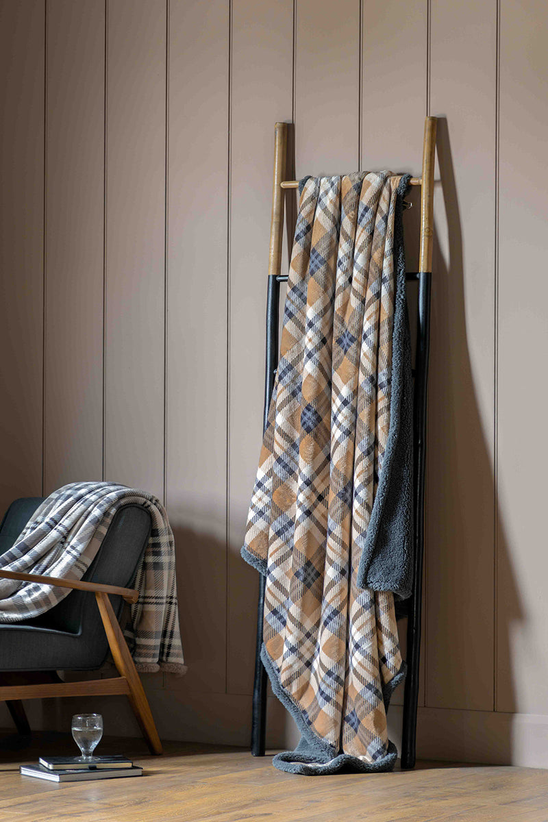 Gallery Tartan Sherpa Throw Natural 1520x1770mm Natural
