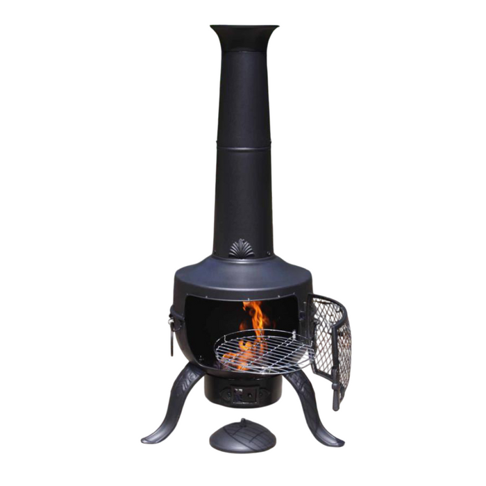 Gardeco Large Tia Chimenea in Black, inc BBQ grill