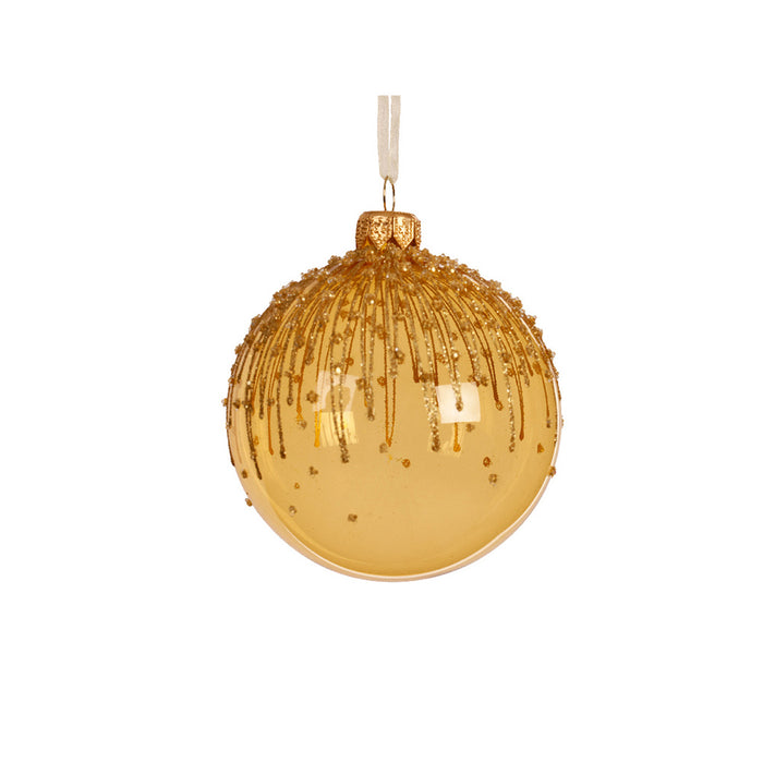 Kaemingk Bauble Glass Transparent Shiny Glitter Lines Light Gold (Dia.8Cm)