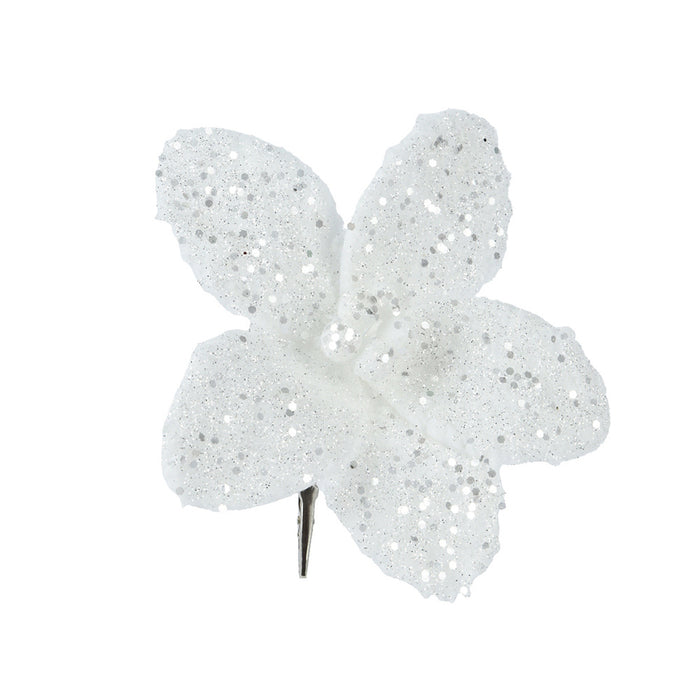 Kaemingk Poinsettia Clip – Faux Fur, White (Dia.18 X H.6Cm)