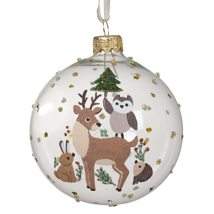 Kaemingk Glass Bauble – Animal Tree Scene (Dia.8Cm)