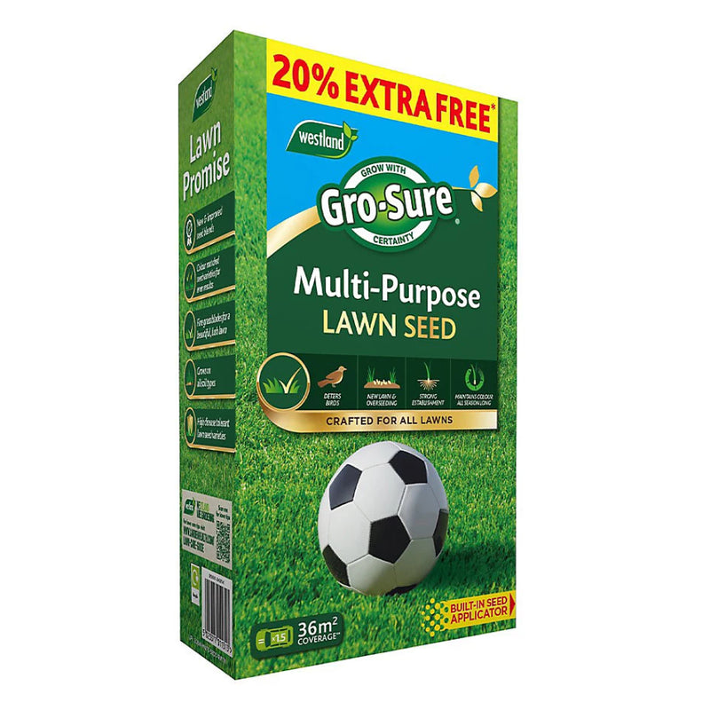 Westland Gro-Sure Multi-Purpose Lawn Seed 30m2 + 20% XF Box EQP