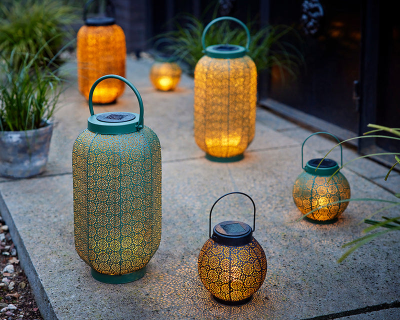 Kaemingk Majestic Cylinder Metal Solar Lantern Black & Gold