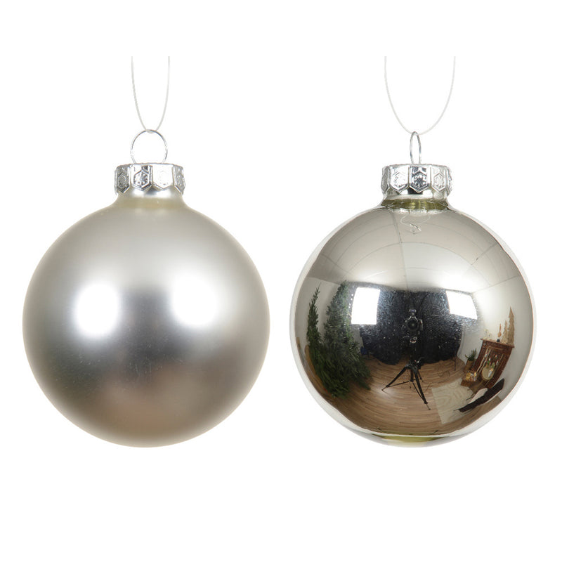 Kaemingk Shiny Glass Bauble – Silver, Plastic-Free (Dia.8Cm)