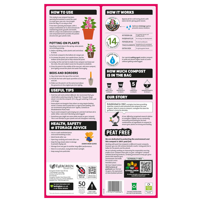 Levington Peat-Free Ericaceous Compost 50Ltr