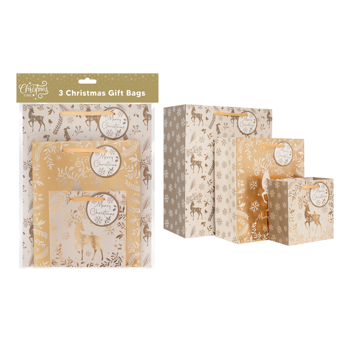 RSW Gold Reindeer Gift Bags Pack Of 3