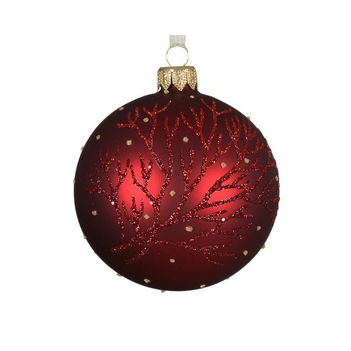 Kaemingk Bauble Glass Matt 2 Tone Branch Oxblood (Dia.8Cm)