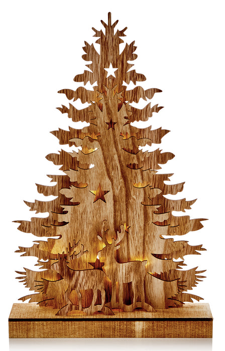 Premier 44X27cm Lit Wooden Tree & Reindeer Scene