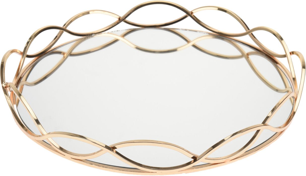 Candle Tray Round with Mirror Bottom Colour Electroplating Rose Gold