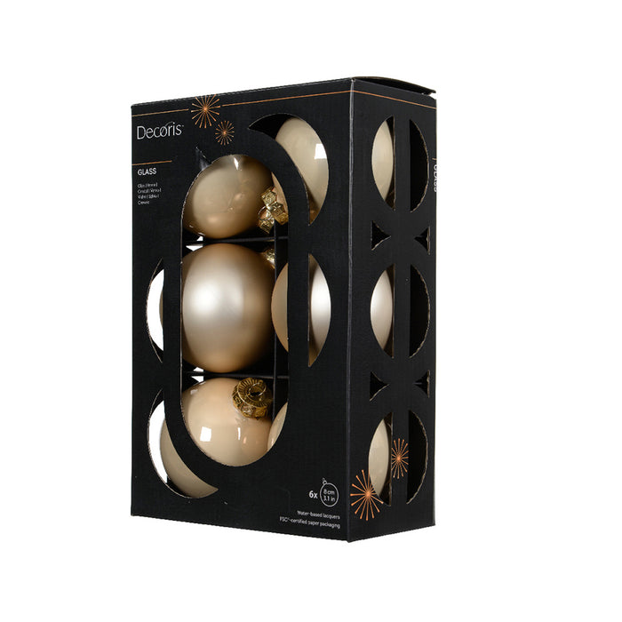 Kaemingk Baubles Glass Enamel - Matt Set Pearl (Dia.8Cm)