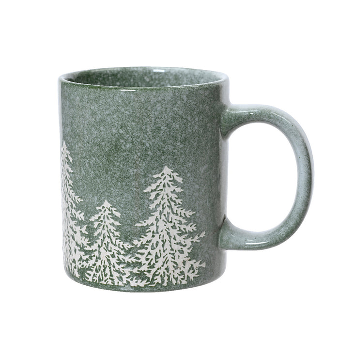 Kaemingk Stoneware Mug – Tree Embossed, Green (L.12 X W.8 X H.9.5Cm)