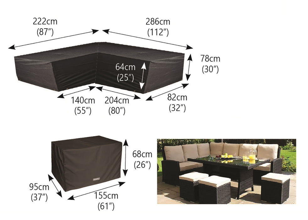 Bosmere Protector 6000 Large L Shaped Dining Cover Right Side Long - Storm Black