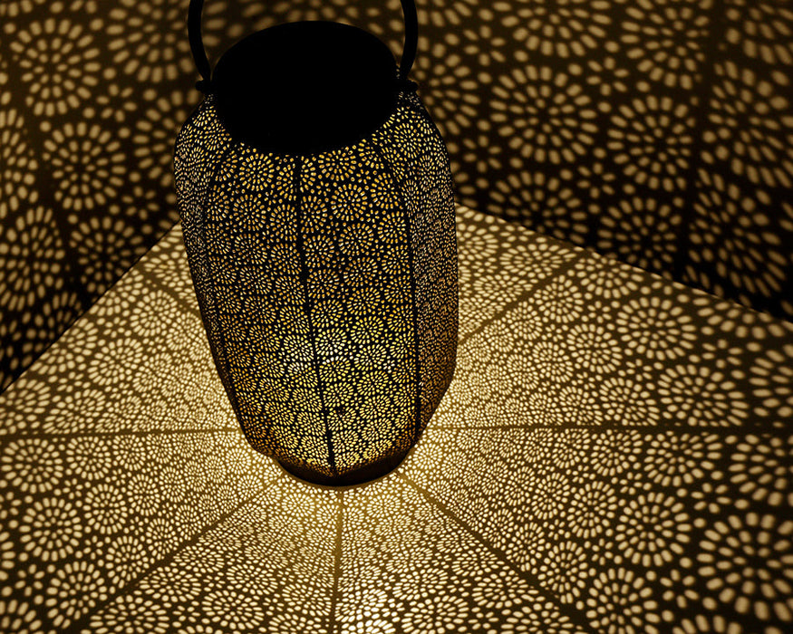 Kaemingk Majestic Cylinder Metal Solar Lantern Black & Gold