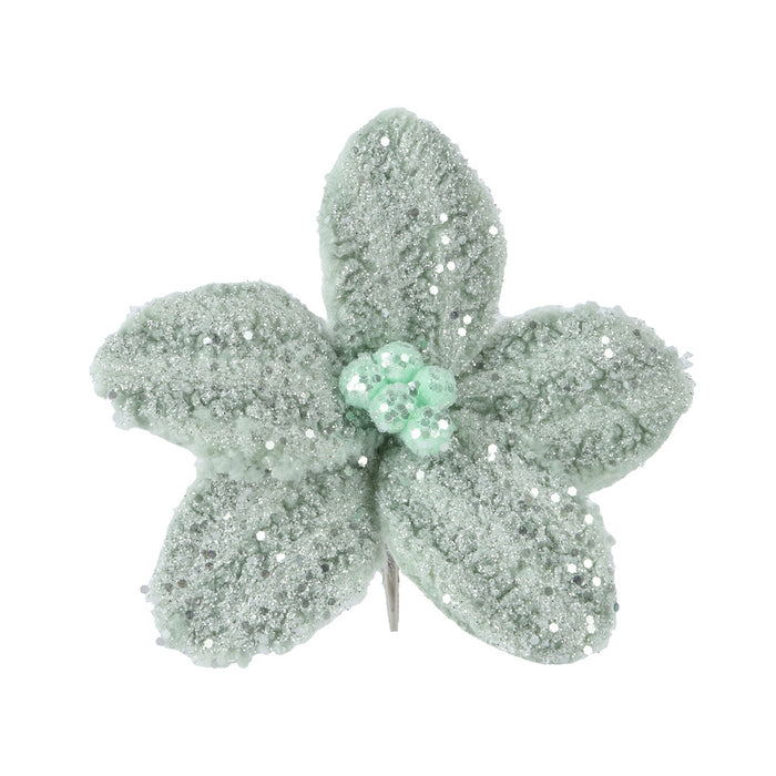 Kaemingk Poinsettia Clip – Faux Fur, Sage Green (Dia.18 X H.6Cm)