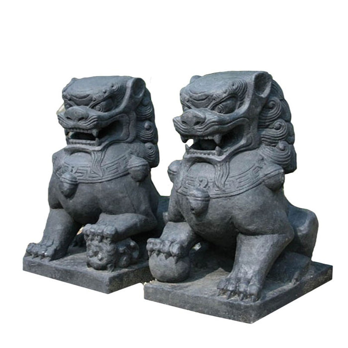 Set of Two Temple Lions 60cm Cast Stone