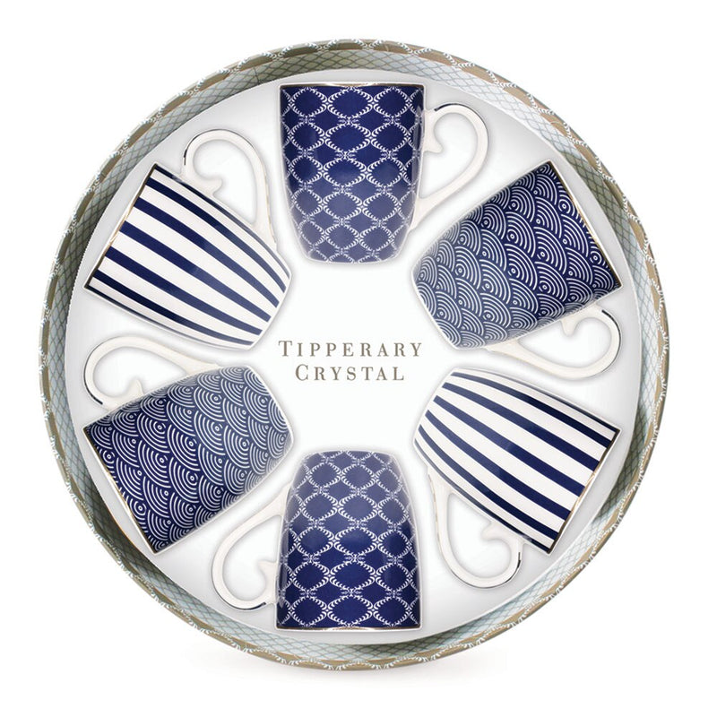 Allied Imports Blue Stripe, Net And Rainbow Mug – Set of 6