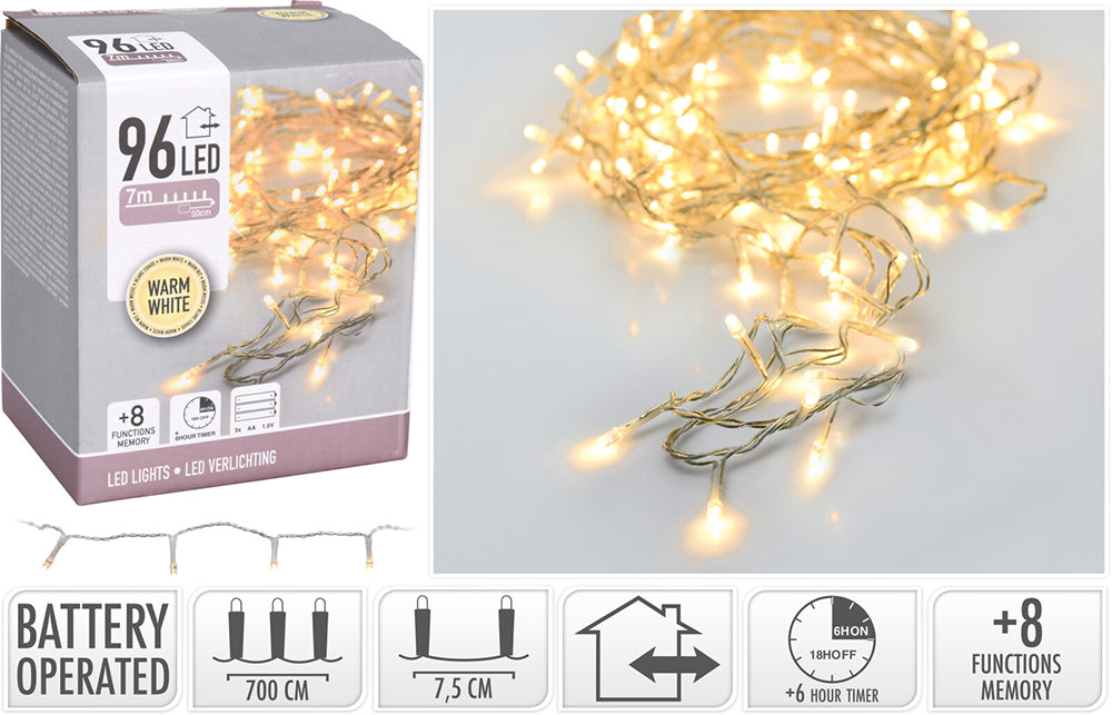 Koopman LED Lights 96 Warm White Battery Operated Transparent Cable