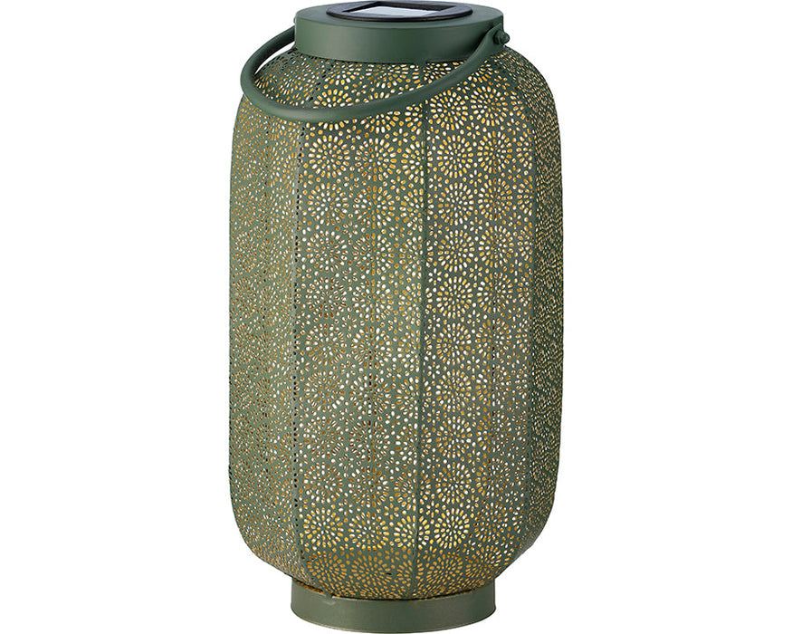 Kaemingk Majestic Cylinder Metal Solar Lantern Green & Gold