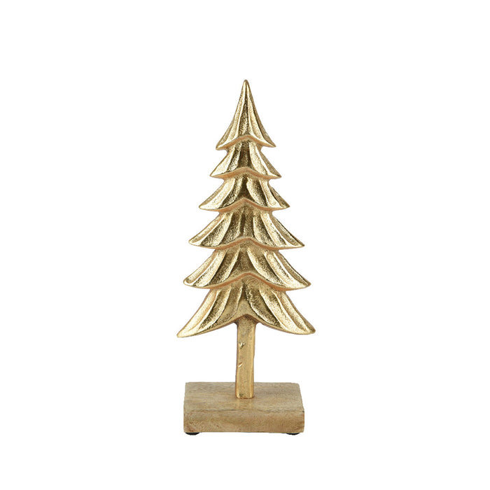 Kaemingk Gold Aluminium Tree – Mango Wood Base (L.11.5Cm X W.6Cm X H.29Cm)