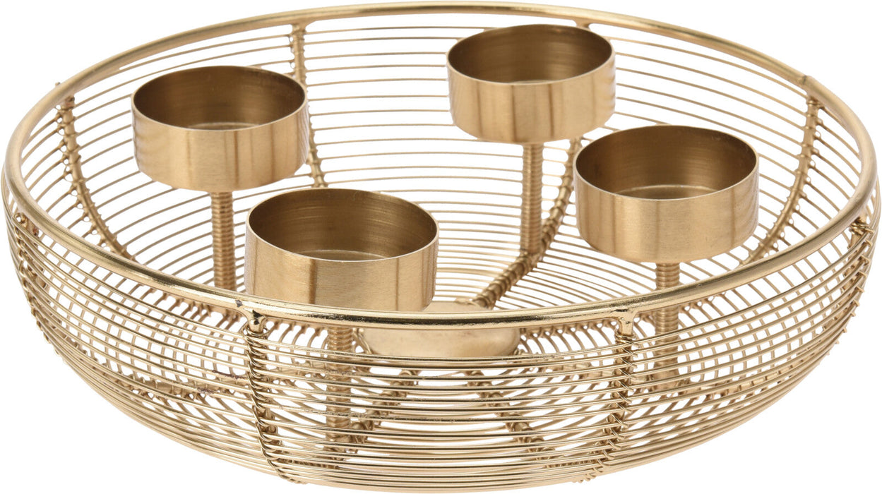 4 Tealight Holder in a Wide Shallow Bowl Colour Gold