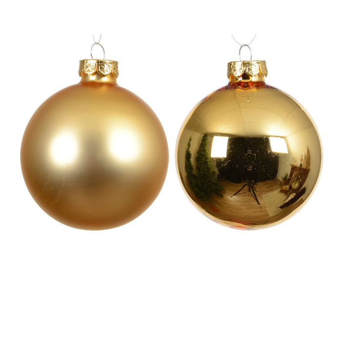 Kaemingk Baubles Glass Shiny - Matt Set Light Gold (Dia.8Cm)