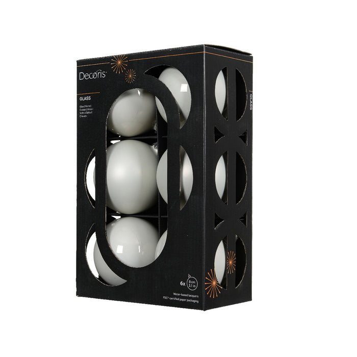 Kaemingk Shiny Glass Bauble – Winter White, Plastic-Free (Dia.8Cm)