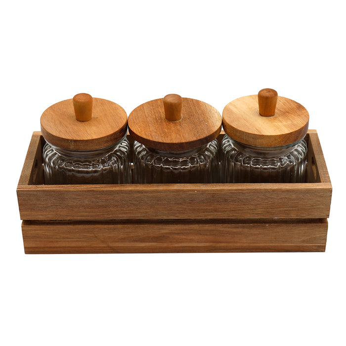 Sifcon S/3 Ribbed Jars In Acacia Hdr