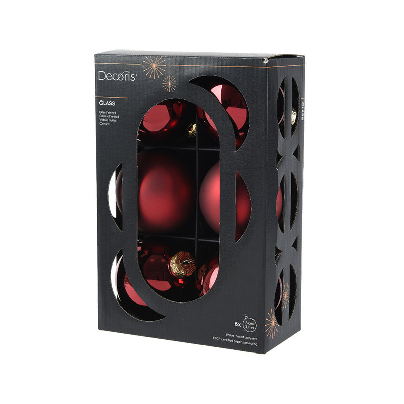 Kaemingk Baubles Glass Shiny - Matt Set Oxblood (Dia.8Cm)