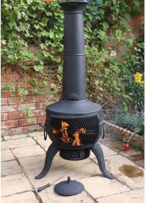 Gardeco Large Tia Chimenea in Black, inc BBQ grill