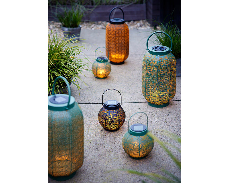 Kaemingk Majestic Cylinder Metal Solar Lantern Black & Gold