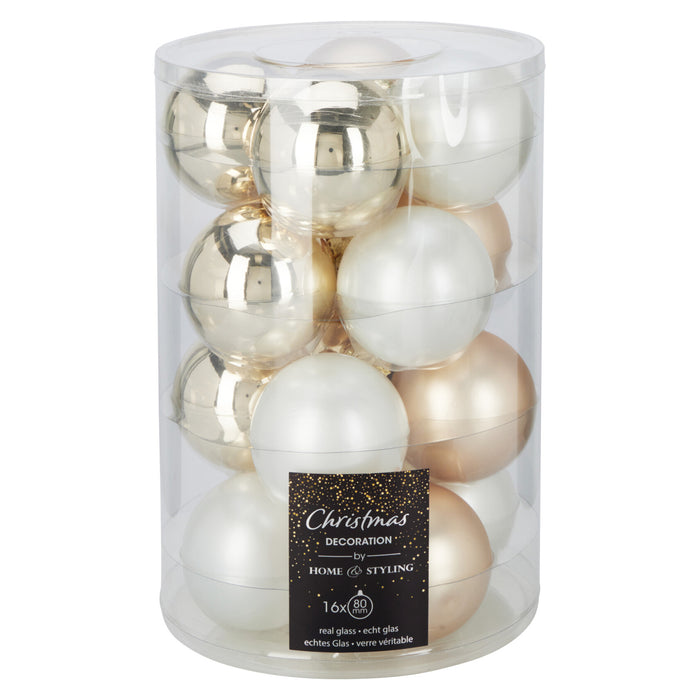 Koopman Xmass Ball 80Mm Set of 16 3-Colours Gold