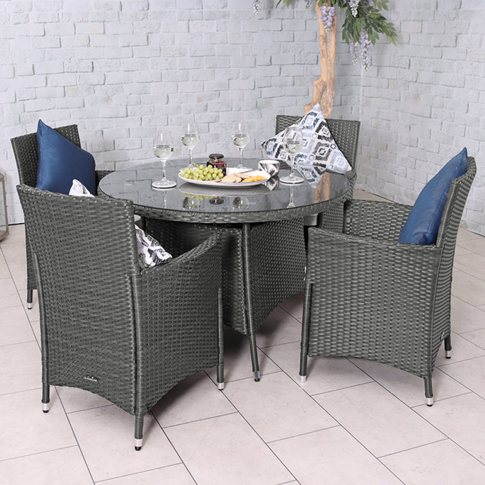 AMIR Royalcraft NEVADA Grey 4 Seater Round 110cm Carver Dining Set