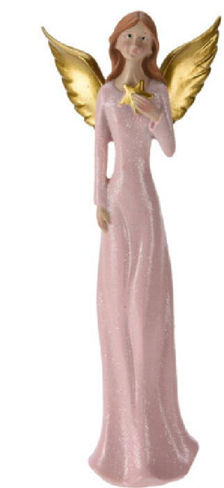Koopman Angel In Long Pink Dress Standing Polyresin Figurine Statue Ornament