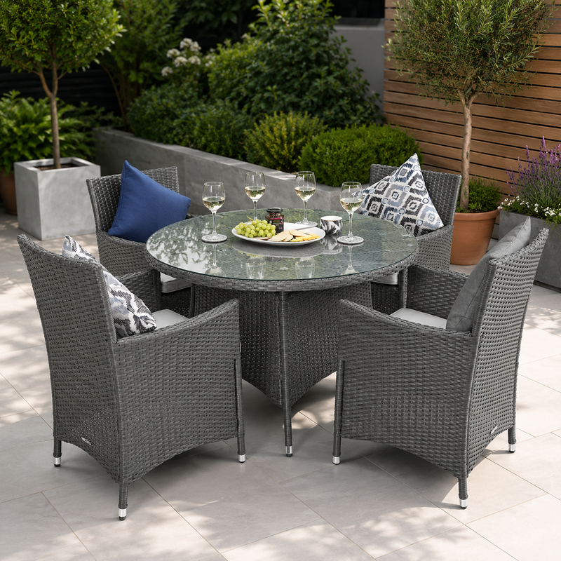 AMIR Royalcraft Nevada Grey 4 Seater Round Dining Set