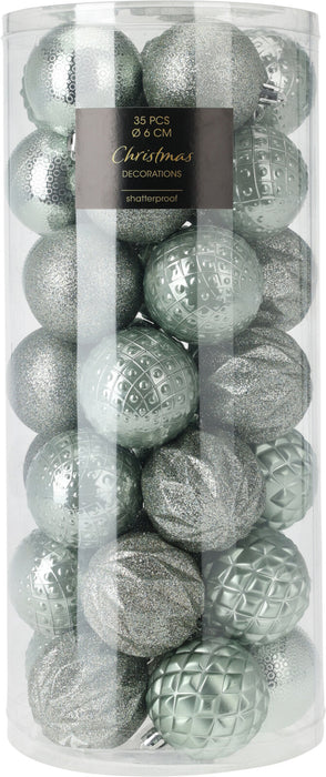 Koopman 35 Christmas Balls Ornaments Morning Frost Colours Packing Tube Standing Display