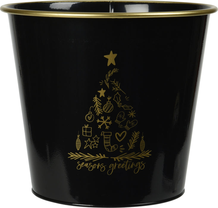 Koopman Metal Bucket Christmas Tree-Embossed Decorative Centrepiece Planter Black Colour