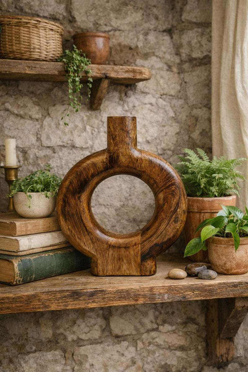Sifcon 28X34Cm Round Wooden Vase