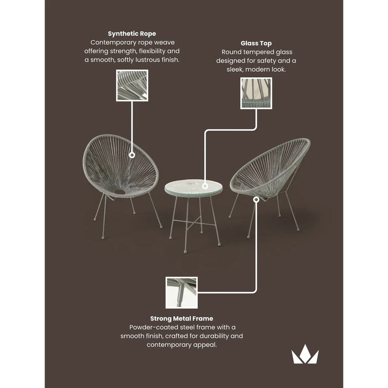 AMIR RoyalCraft Monaco Grey 3pc Egg Chair Set