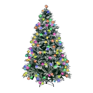 SHATCHI 7ft Pre-Lit Lapland Fir Snow Covered Christmas Tree Green