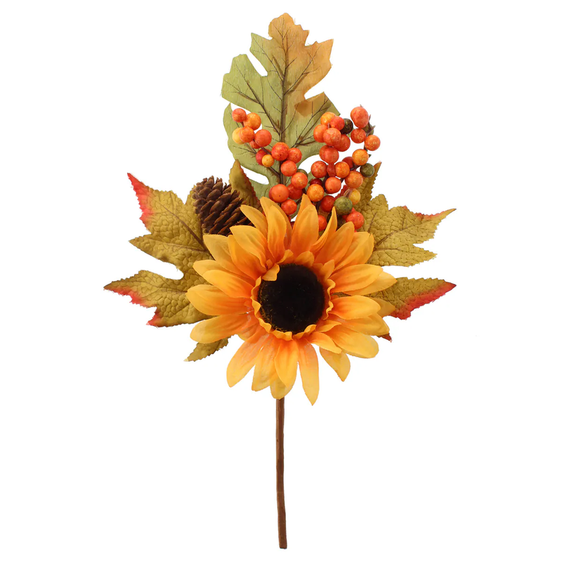 Sage Decor 35cm Pick with Sunflower and Berries Yellow