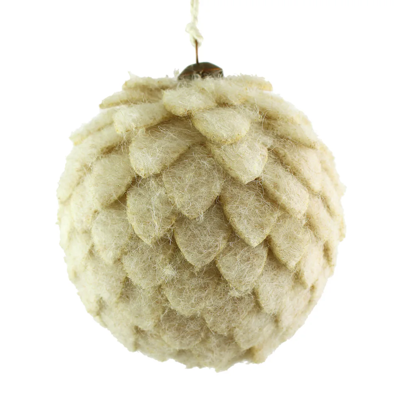 Sage Décor 10cm Felt Scalloped Hanging Ball Cream