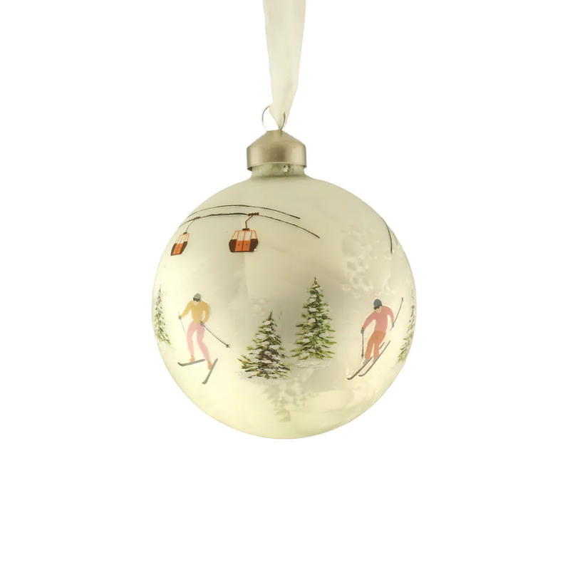Sage Décor 8cm Glass Winter Ski Scene Bauble