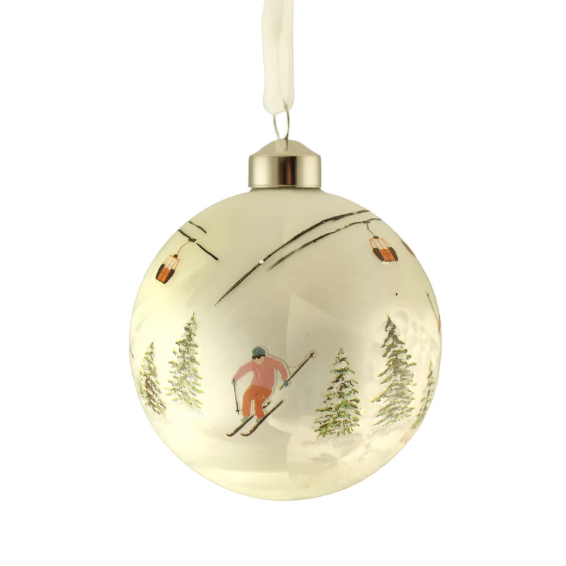 Sage Décor 10cm Glass Winter Ski Scene Bauble