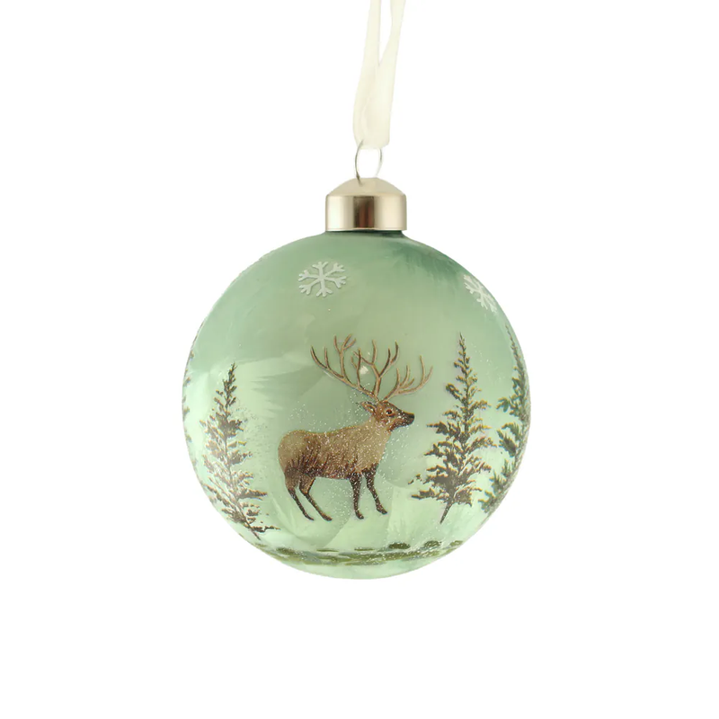 Sage Décor 8cm Glass Forest Deer Scene Bauble