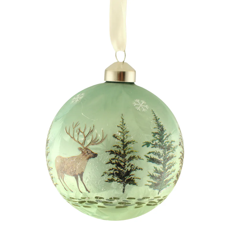 Sage Décor 10cm Glass Forest Deer Scene Bauble