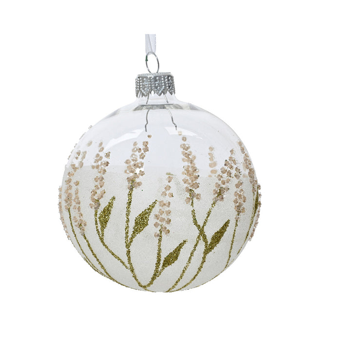Kaemingk Glass Bauble –  Transparent Eco Dried Plumes (Dia.8Cm)