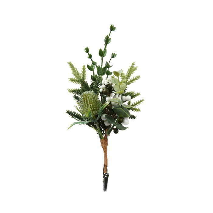 Kaemingk Thistle Clip – White & Green Berries, Thistles (L.5 X W.8 X H.22Cm)